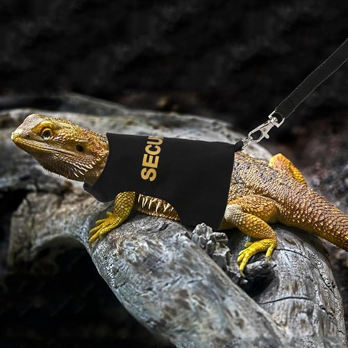Hypeety Bearded Dragon Harness and Leash Set Adjustable Escape Proof Leash Outdoor Walking Training Leash and Harness for Bearded Dragon Lizard Reptiles Small Pets Black (Security) Hypeety