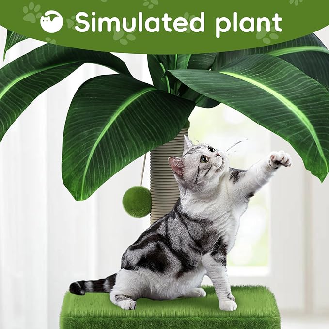 Cat Scratching Post with Condo, Palm Cat Tree Tower Natural Sisal Cat Scratcher Cat Bed Cat Furniture for Kittens and Cats - PAWPICO