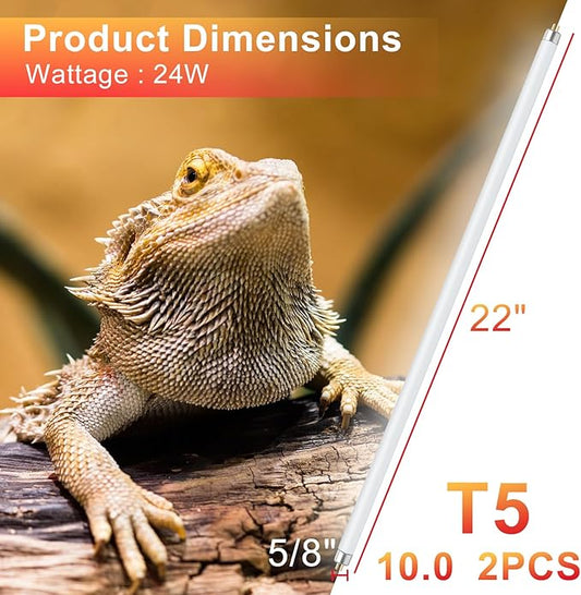 LUCKY HERP 2 Pack T5 UVB 10.0 Reptile Light 24W, UVA UVB Fluorescent Lamp Tube, UVB Lighting Bulb for Turtles, Chameleon, Tortoises, Lizard LUCKYHERP