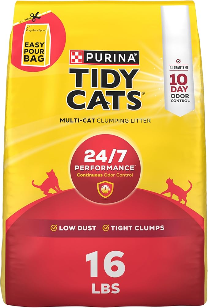 Purina Tidy Cats Clumping Cat Litter Odor Control, 24/7 Performance Multi Cat Litter - 16 lb. Bag - PAWPICO