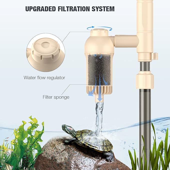 AKKEE Aquarium Vacuum Gravel Cleaner: 18W Gravel Vacuum for Fish Tank with Strong Suction for Automatic Change Water, Remove Dirt Wash Sand Water Shower and Water Circulation, Beige AKKEE