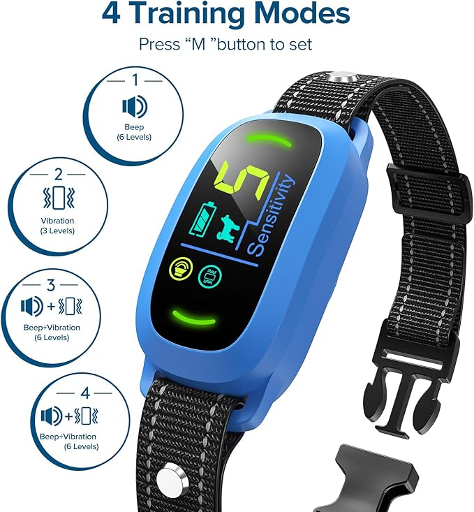 Bark Collar, Rechargeable Dog Bark Collar with 5 Adjustable Sensitivity and Intensity Beep Vibration, Anti Barking Collar for Small Medium Large Breed Dogs (Blue) FAFAFROG