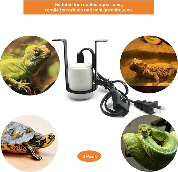 2-Pack Reptile Ceramic Heat Lamp Holder Pet Heater Bracket Reptile Light Fixture for Heat Lamp Bulb Terrariums Habitat Lizard Tortoise(Bulb Not Included) Arigoul