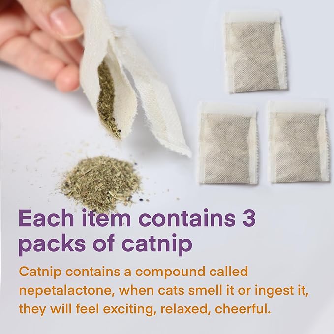 Cat Toys for Indoor Cats, Kitten Toys for Indoor Kittens, Catnip Rope Chew Toys for Teeth Cleaning, Interactive Cat String Toy, Kitty Kicker Toy, 3 Pack (Plus 3 Pouches of Catnip) - PAWPICO