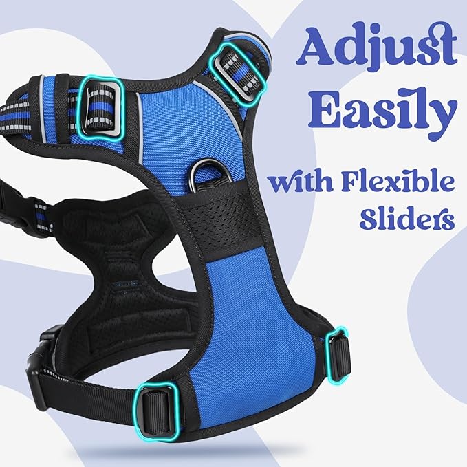 rabbitgoo Dog Harness for Large, No Pull Pet Harness with 3 Buckles, Adjustable Soft Padded Pooch Vest with Instant Control Handle, Easy Walking Reflective Pet Vest for Large Dogs, Blue, L rabbitgoo