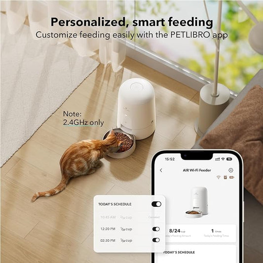 PETLIBRO Automatic Cat Feeder, Wi-Fi Rechargeable Cat Food Dispenser Battery-Operated with 30-Day Life, AIR 2.4G Wi-Fi Timed Pet Feeder for Cat & Dog, 2L Auto Cat Feeder, White - PAWPICO
