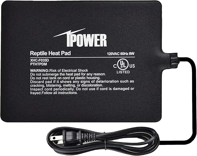 iPower Reptile Heat Pad Under Tank Terrarium Warmer Heating Mat for Turtle, Lizard, Frog, Snake, Reptile, and Other Small Animals, 6X8 Inch, 8W Black iPower