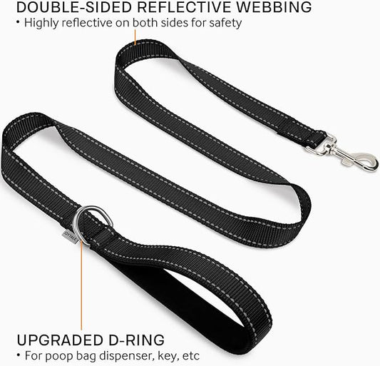 Joytale Double-Sided Reflective Dog Leash, 6 FT/5 FT/4 FT, Padded Handle Nylon Heavy Duty Leashes for Medium & Large Dogs Walking, Black, 5FT Joytale
