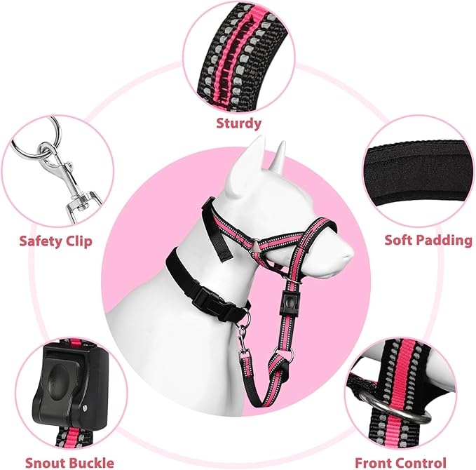 BARKLESS Soft Dog Head Collar, Padded No Pull Head Halter, Training Nose Leash with Safety Link for Medium Large Dogs, Adjustable Muzzle Leash, Easy Control for Walking Barkless