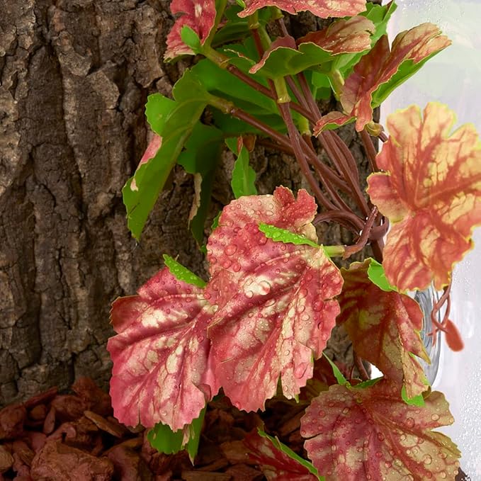 Reptile Plants for Terrarium, Amphibian Habitat Decor Artificial Hanging Plants with Suction Cup - Fake Heuchera Micrantha Pink WOLEDOE