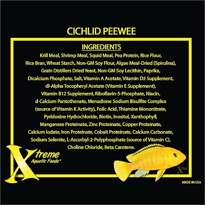 Xtreme Cichlid Peewee 1.5 mm Pellets - Proven Nutrition for Cichlids - Balanced Amino Acids, Boost Immune & Digestive Health, Color & Energy, Max Protein Freshwater Fish Food – USA Farm Grown (72oz) XtremeAquaticFoods