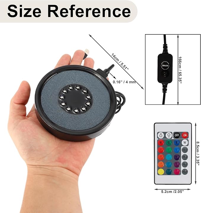 LED Aquarium Air Bubble Light, Underwater Fish Tank Bubblers Stone Disk, 16 Color Fish Tank Light, Aquarium Light for Plants with 11 Lamp Beads, Air Tube and Remote Control, 1 Set CAPASTEC