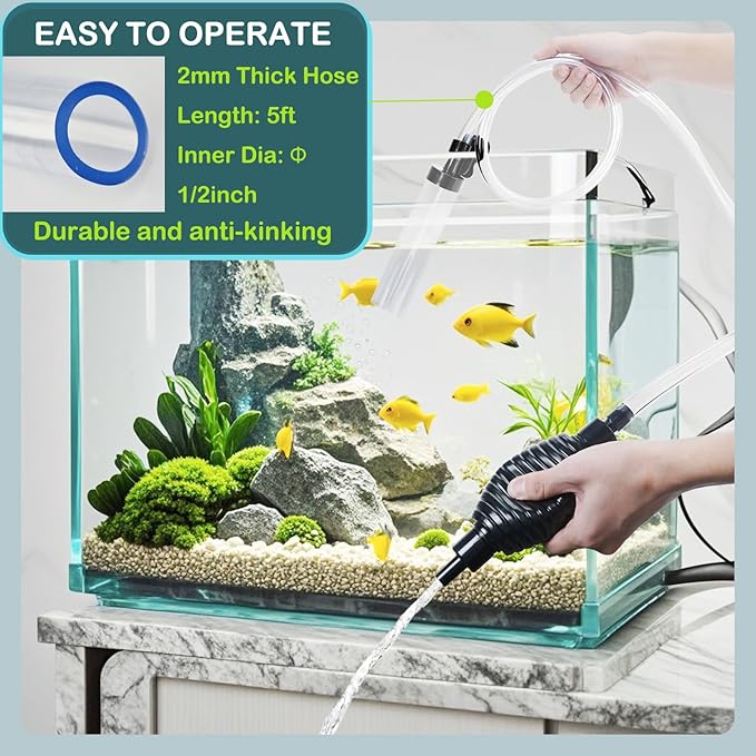 5ft Fish Tank Cleaner Aquarium Siphon Gravel Vacuum for Aquarium Fish Tank Changing Water Cleaning Gravel and Sand(with Big Siphon Ball) Seltomer