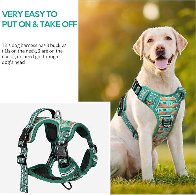 Timos No Pull Dog Harness,No Choke Front Clip Dog Reflective Harness,Adjustable Soft Padded Pet Vest with Easy Control Handle for Large Dogs,Wilderness,L Timos