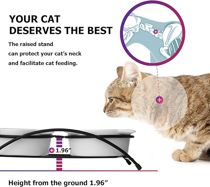 Y YHY Raised Cat Food Bowls,Pet Bowls with Stand,Ceramic Cat Dog Bowls Elevated,Cute Cat Dishes,12 Ounces,Dishwasher Safe - PAWPICO