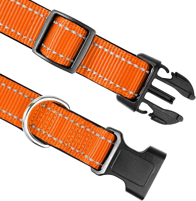Joytale Dog Collar,Soft Neoprene Padded Breathable Nylon Pet Collar Adjustable for Large Dogs,Orange,L - PAWPICO