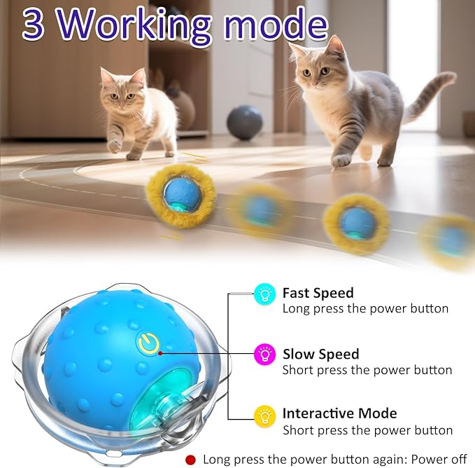 Interactive Cat Toys Ball Fast Rolling in Pouch, Motion Activate Chirping Cat Toy Hide and Seek Mouse Catching Game (Blue) - PAWPICO