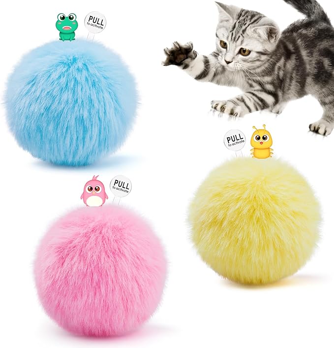 Potaroma Chirping Cat Toys Balls with SilverVine Catnip, Upgraded, 3 Pack Fluffy Interactive Cat Kicker, 3 Lifelike Animal Sounds, Kitty Kitten Catnip Exercise Toys - PAWPICO