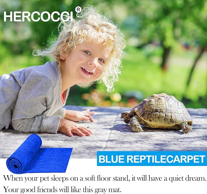 HERCOCCI 2 Pack Reptile Carpet, 39’’ x 20’’ Terrarium Bedding Substrate Liner Reptile Cage Mat Tank Accessories for Bearded Dragon Lizard Tortoise Leopard Gecko Snake (Blue) HERCOCCI