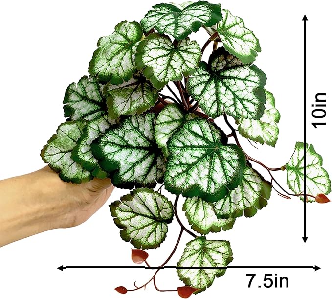Woyrise Reptile Plants, Terrarium Hanging Plants Vines for Reptile Tank, Amphibian Habitat Leaves Decor with Suction Cups for Bearded Dragon Lizard Snake Gecko Frog Hermit Crab - 2Pack Green Heuchera Woyrise
