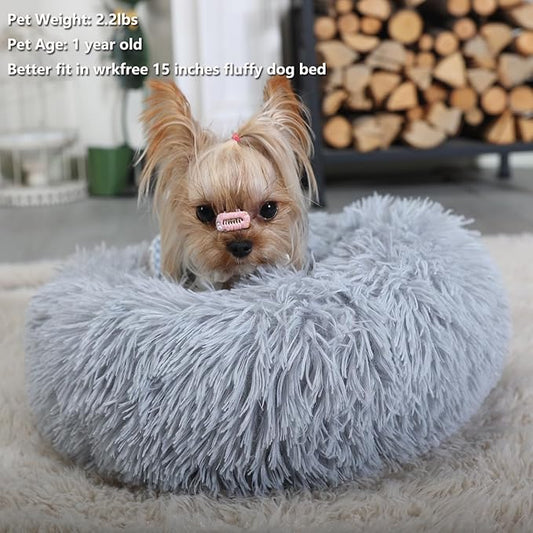 Tiny Dog Bed Fluffy Puppy Bed Washable Donut Anti Slip 15 Inches - PAWPICO