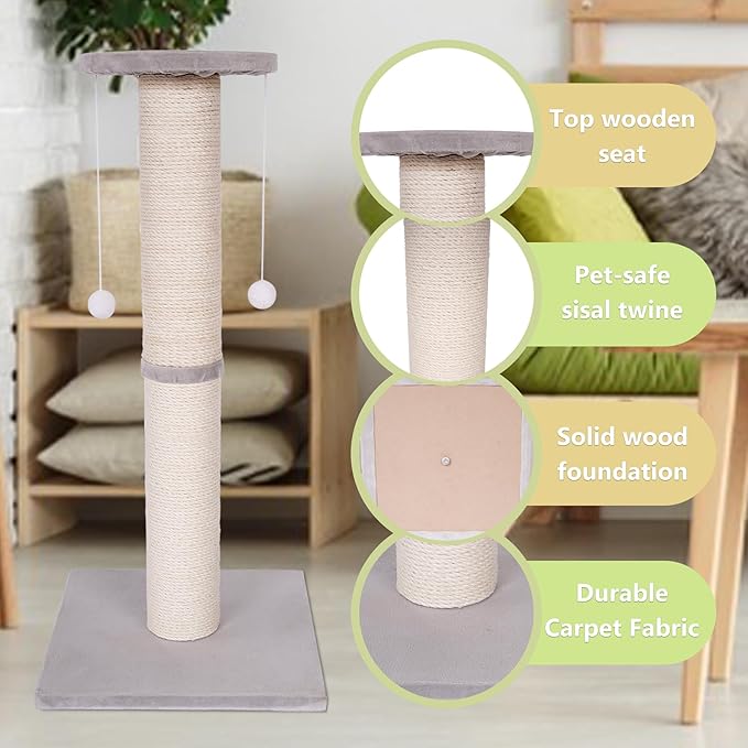 Cat Scratching Post-Scratching Post with Sisal Rope for Indoor Cats Large Cat Scratching Post sisal cat Scratcher Cute for Kitten Scratching Post(25 inch) - PAWPICO