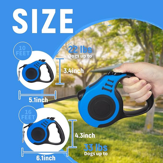 Retractable Dog Leash Automatic Telescopic Tractor Dog Tape, Pet Tape 10/16 FT Durable and Convenient, with Non-Slip Handle, Suitable for Small and Medium-Sized Dogs Blue LIEVUIKEN