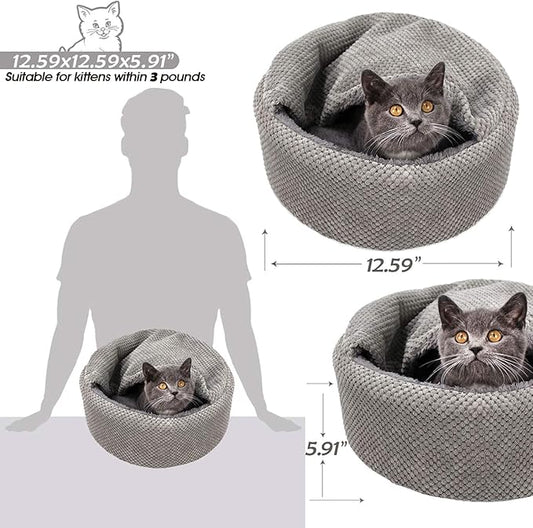 Winsterch Washable Warming Cat Bed House,Round Soft Cat Beds for Indoor Cats,Calming Pet Sofa Kitten Bed,Small Cat Pet Covered Cat Cave Beds Puppy Bed for Small Dogs (Gray) - PAWPICO