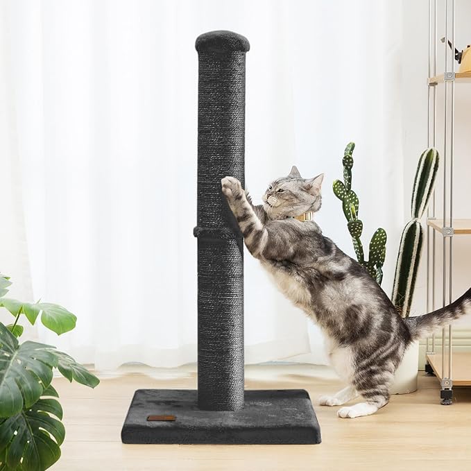 34inch Cat Scratching Post with Natural Sisal Rope 4.3Inch Large Diameter Scratcher Post Tree for Indoor Cats Black - PAWPICO