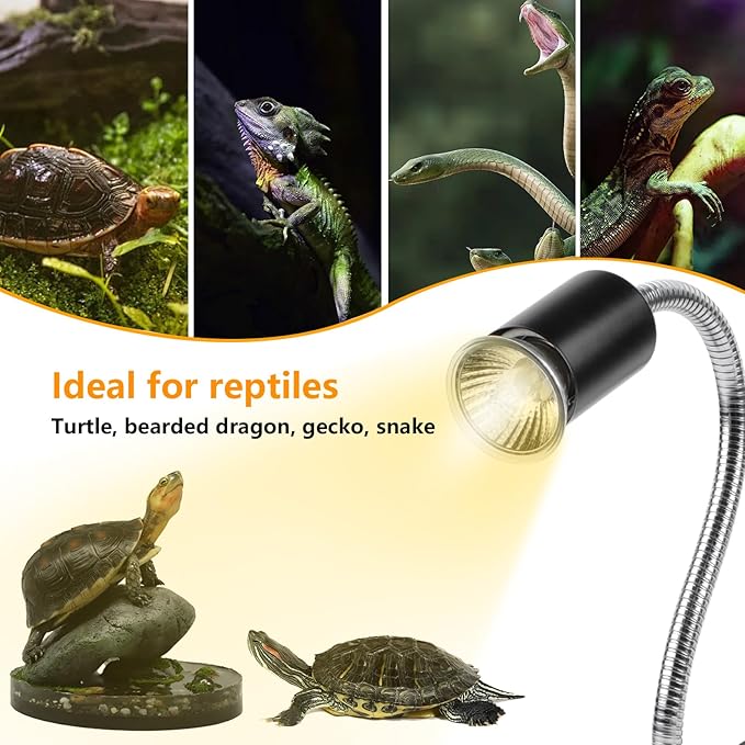 Turtle Basking Light (Cycle Timer), Tortoise Lamp UVA UVB Heat Bulbs -2 Pack 50W, 360°Rotatable Turtle UVA/UVB Basking Heat Light Bulb for Lizard, Beared Dragon REPTIHOME