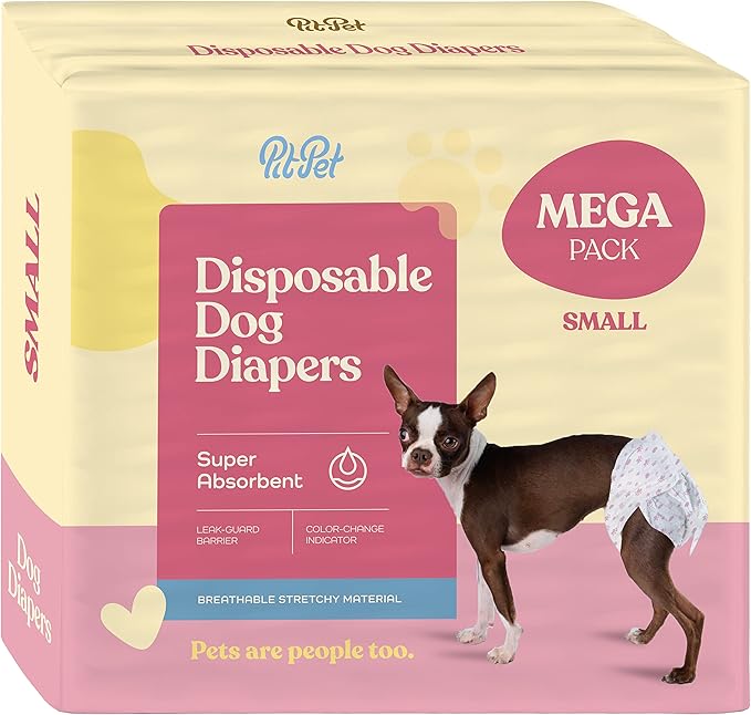 Comfortable Female Dog Diapers - 50-Pack Super Absorbent Disposable Doggie Diapers - FlashDry Gel Technology & Wetness Indicator - Leakproof Diapers for Dogs in Heat, Excitable Urination, Incontinence - PAWPICO