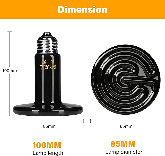 HealSmart Reptile Heat Lamp Bulb Ceramic Heat Emitter 150W No Light Emitting Brooder Coop Heater for Amphibian Pet & Incubating Chicken, Black (Pack of 4) HealSmart
