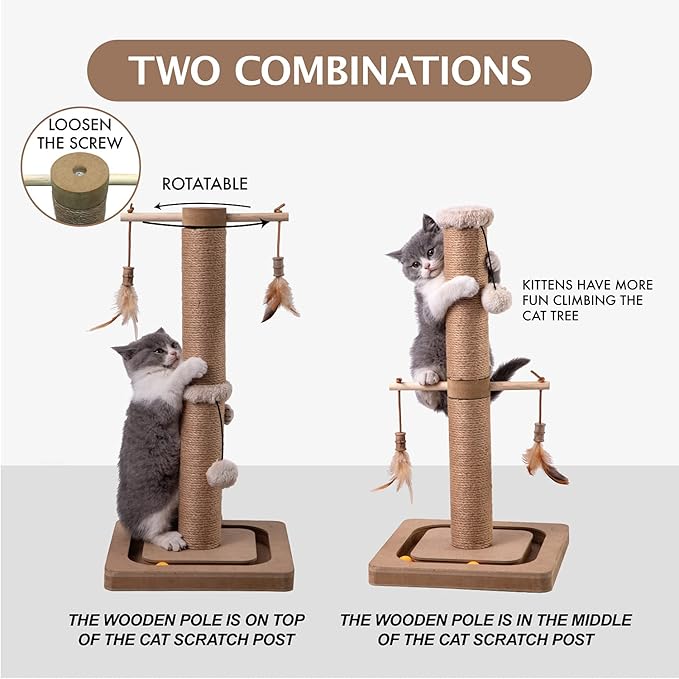 Generic MECOOL Cat Scratching Post Tall Kitten Posts Tree Premium Scratcher Natural Jute Ropes Tracking Interactive Heavy Base Cat Scratch deterrent Indoor Cats (Beige) (Medium-23), 23 Inch (Pack 1) - PAWPICO