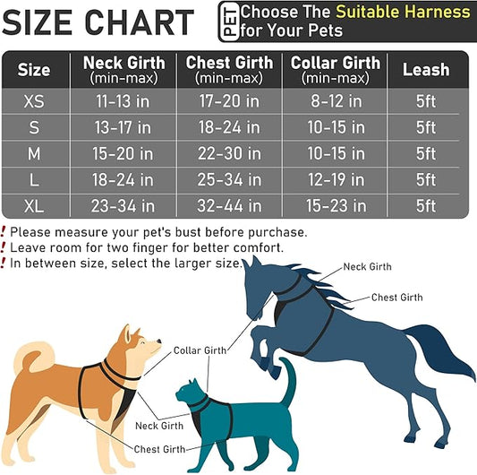 GAMUDA Dog Harness Collar and Leash Set, Horse Care Sheets, No Chock No Pull Adjustable Vest Harnesses Plaid Reflective for Medium Dog, Cat, Small Horse, Small Bull and Pig (Black, XL) GAMUDACollarsCollection