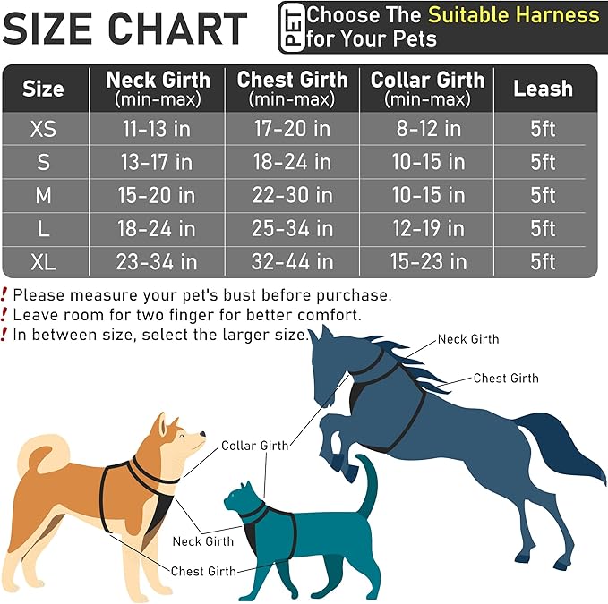 GAMUDA Dog Harness Collar and Leash Set, Horse Care Sheets, No Chock No Pull Adjustable Vest Harnesses Plaid Reflective for Medium Dog, Cat, Small Horse, Small Bull and Pig (Black, XS) GAMUDACollarsCollection