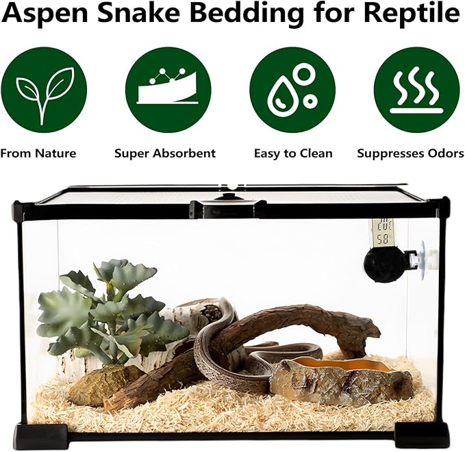 BNOSDM Aspen Snake Bedding,Corn Snake Substrate,Reptile Forest Floor Bedding,Amphibian Tank Substrate,Aspen Shavings Bedding for Ball Python,Lizard,Tortoise,Hamster,4 Quart BNOSDM