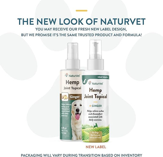 NaturVet Hemp Joint Topical Spray with Ginger for Dogs, 6oz Liquid, Made in The USA NaturVet