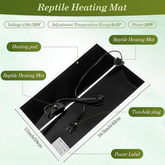 ROCEEI 6 Pcs Reptile Heat Mat 20W 11x16.5 Inch Reptile Heating Pad with Temperature Control Removable Terrarium Heater Under Tank Heat Pad for Reptiles Gecko Turtle Tortoise Snake Lizard Hermit Crab ROCEEI