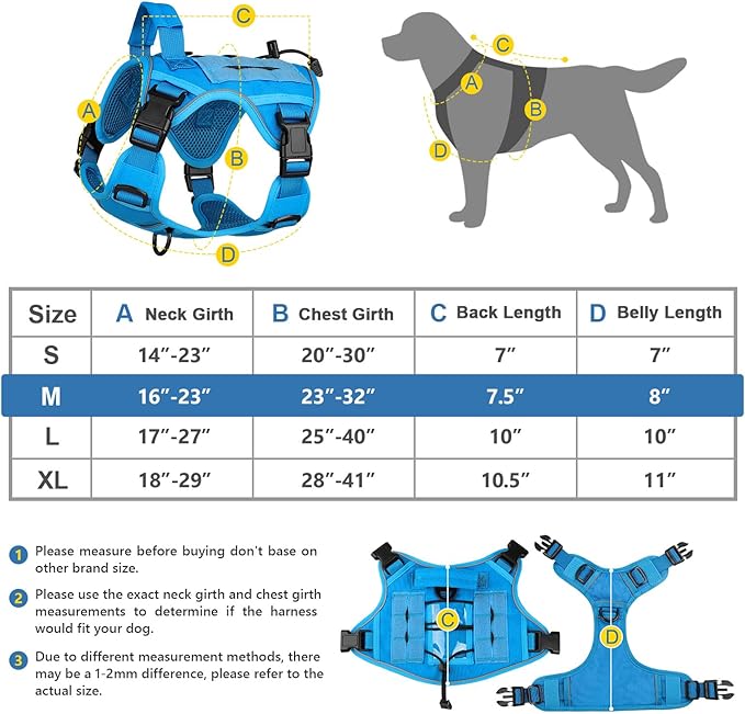 WINGOIN Blue Tactical Dog Harness for Large Medium Dogs No Pull Adjustable Pet Harness with Handle Reflective K9 Military Service Dog Vest for Walking Hiking Training (M) - PAWPICO