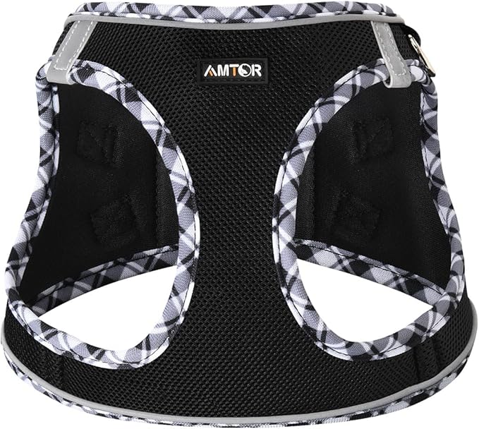 AMTOR Small Dog Harness with Leash Set, No Escape Easy Walk Puppy Harnesses for Training Walking, Step-in Reflective Soft Dogs Vest for XS S Medium Extra-Small Large Sized Dog(Blackwhite,L) AMTOR