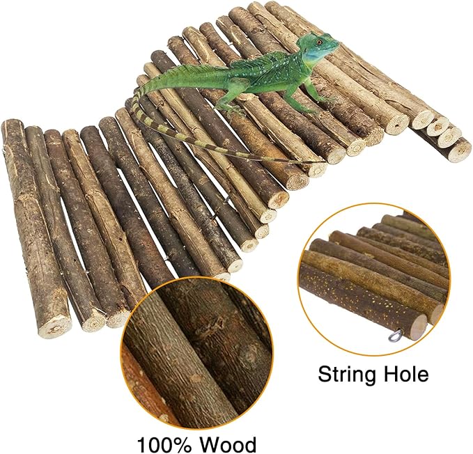 Hamiledyi Extra Large Wooden Reptile Hideout Bearded Dragon Bendy Bridge Climbing Ladder Hiding Hut Reptiles Hide Cave Habitat Decor for Lizards Gecko Spiders Snakes Tortoise(L:20" x 11.8") Hamiledyi
