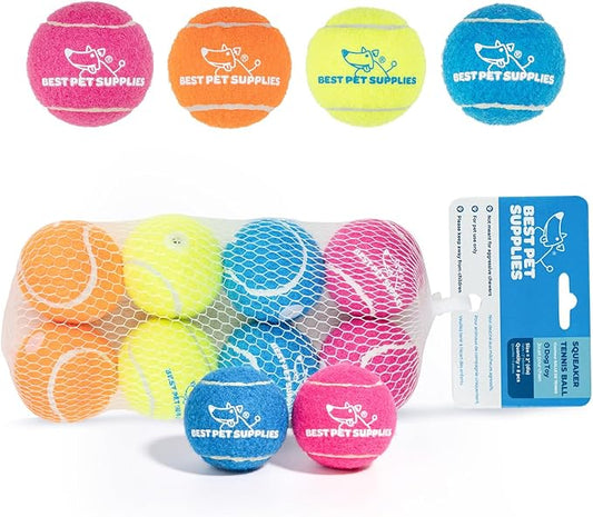 Best Pet Supplies Squeaky Tennis Toys for Dogs, 8-Pack, Heavy-Duty Interactive Pet Toys for Throwing and Fetching, Supports Exercise and Natural Behavior Training, Durable - Small - PAWPICO
