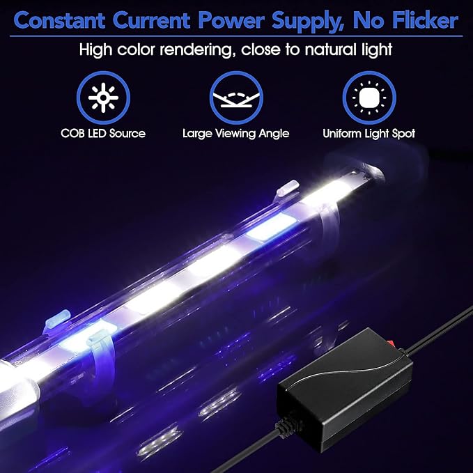 hygger 24.4" Ultra Bright Glass Submersible Aquarium Light, 15W COB LED Explosion-Proof Under Water Fish Tank Light, White and Blue LED Light for 25"-40" Freshwater Tanks hygger