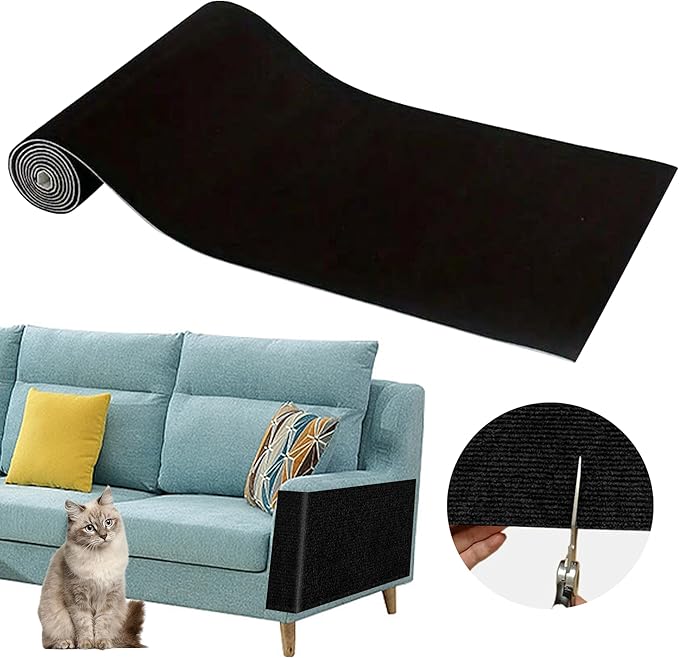 Cat Scratch Furniture Protector Pads with Self-adhesive Backing, 98.5"X15.8" Black Randomly Cutting Trimmable Cat Scratch Carpet Mat Post Tree Shelves Cover Replacement for Sofa,Wall,Couch,Door,Corner - PAWPICO