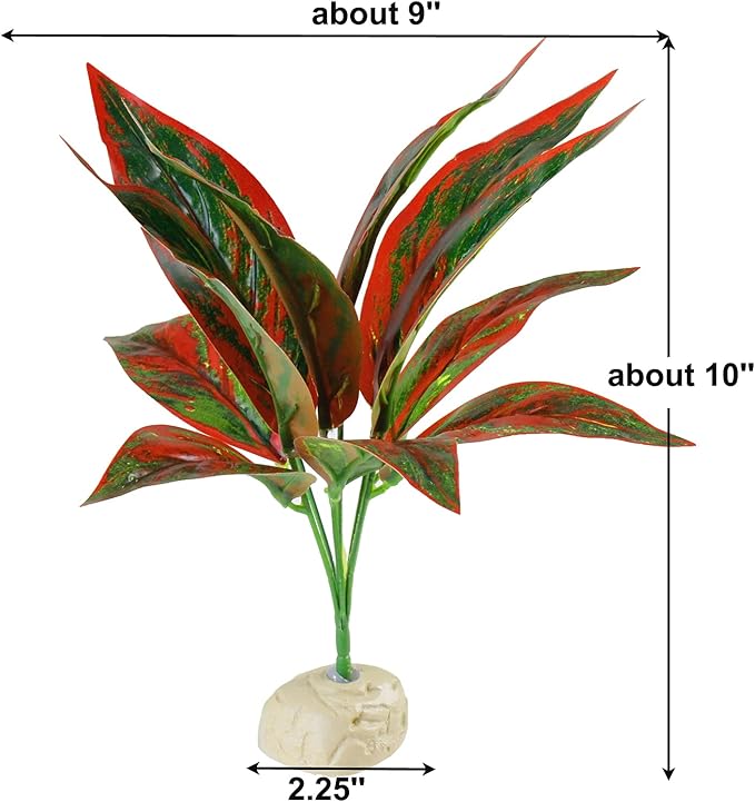 AQUANEAT Terrarium Plant, Fake Reptile Plant for Amphibian Habitat, 10 inch Tall Red Aquaneat