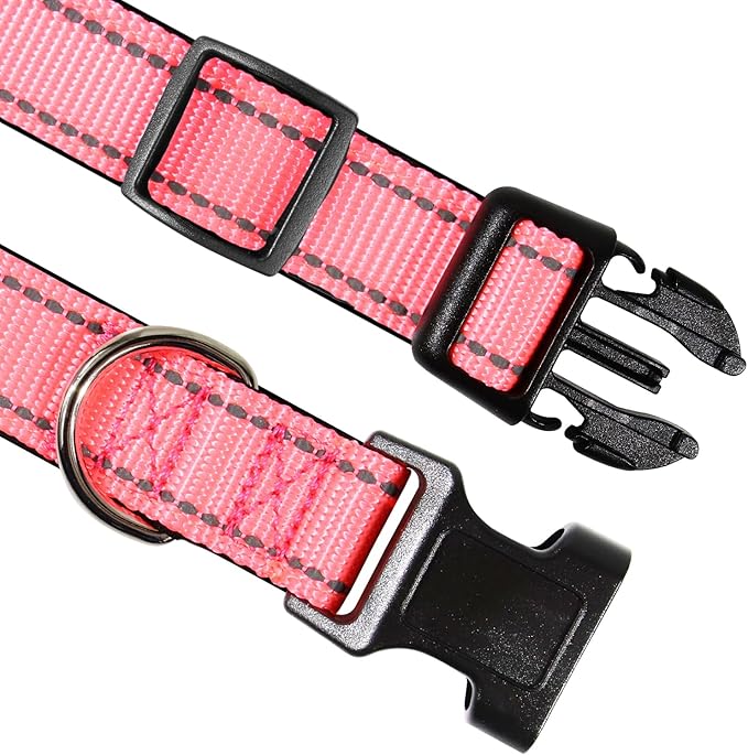 Joytale Reflective Dog Collar,Soft Neoprene Padded Breathable Nylon Pet Collar Adjustable for Small Dogs,Pink,S - PAWPICO