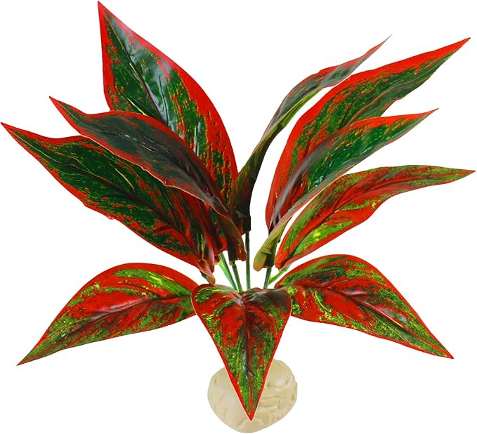 AQUANEAT Terrarium Plant, Fake Reptile Plant for Amphibian Habitat, 10 inch Tall Red Aquaneat