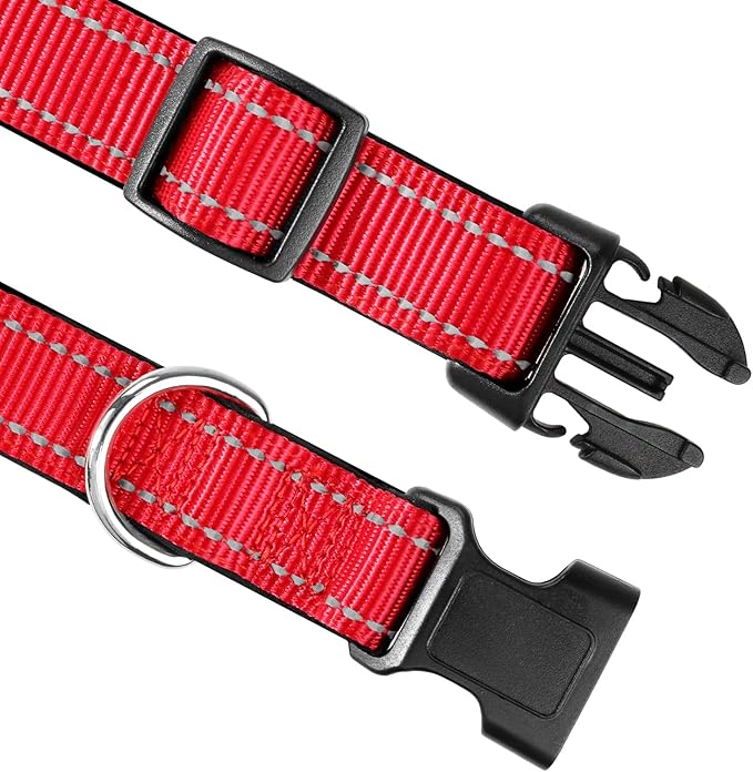 Joytale Reflective Dog Collar,Soft Neoprene Padded Breathable Nylon Pet Collar Adjustable for Large Dogs,Red,L - PAWPICO