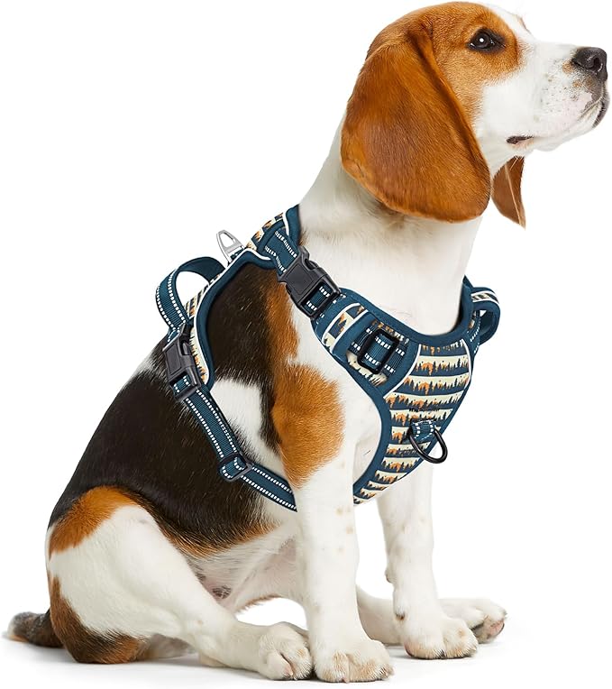 Timos No Pull Dog Harness, Release at Neck Reflective 3 Snap Buckles Adjustable No Choke Pet Vest with Front & Back 2 Leash Clips, Soft Padded Control Training Handle for Small Medium Large Dogs Timos