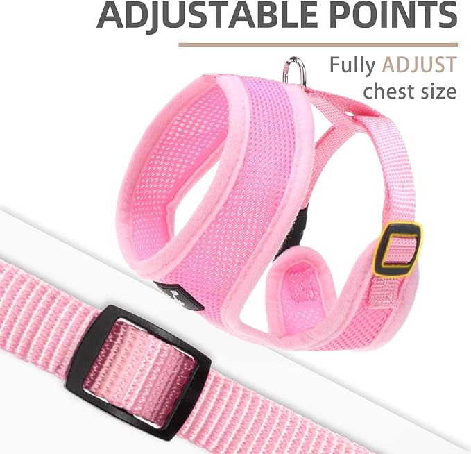 PUPTECK Soft Mesh Dog Harness and Leash Set Pet Puppy Cat Comfort Padded Vest No Pull Harnesses, Solid Pink, L PUPTECK